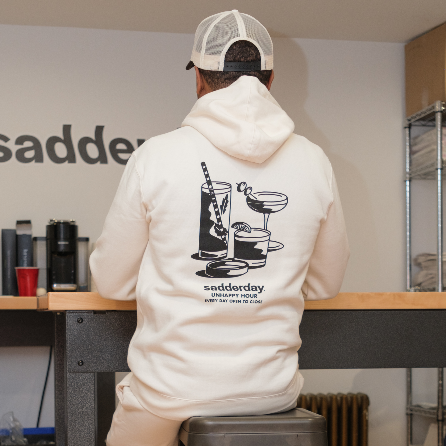 Unhappy Hour Hoodie: Ecru